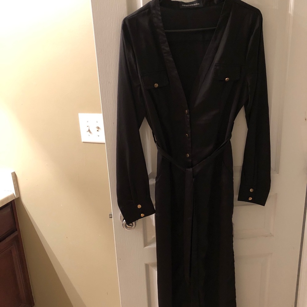 Satin Belted Dress (Color-Black)
